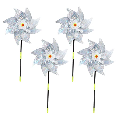 Happyyami 4 Pcs Anti- Bird Reflective Pinwheels Radiant Bird Blinder Bird Deterrent Garden Spinners Effectively Keep Birds Away for Yard Garden Farm