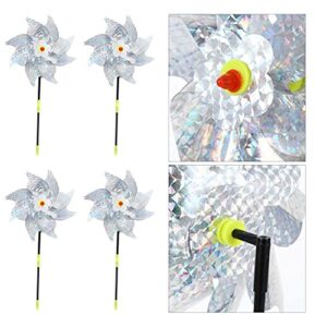 Happyyami 4 Pcs Anti- Bird Reflective Pinwheels Radiant Bird Blinder Bird Deterrent Garden Spinners Effectively Keep Birds Away for Yard Garden Farm