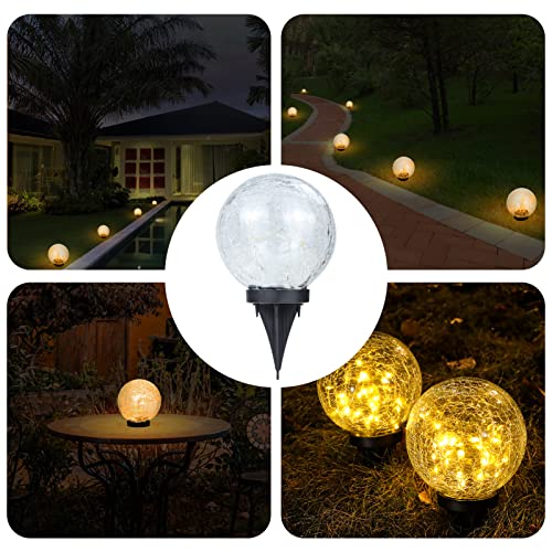Romdecyn 2Pack Solar Globe Lights Outdoor Waterproof ,30LED Cracked Glass Balls Solar Pathway Lights for Garden Patio Party Holiday Wedding Christmas Decoration（3.9inhes）