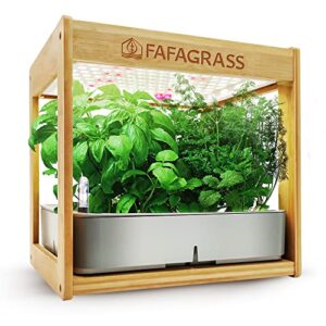 indoor garden hydroponic growing system, 12 pods herb garden with grow light self watering system cycle timing natural bamboo garden planter grower harvest vegetable lettuce