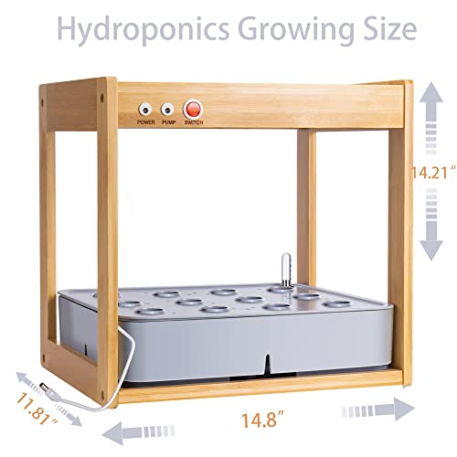 Indoor Garden Hydroponic Growing System, 12 Pods Herb Garden with Grow Light Self Watering System Cycle Timing Natural Bamboo Garden Planter Grower Harvest Vegetable Lettuce