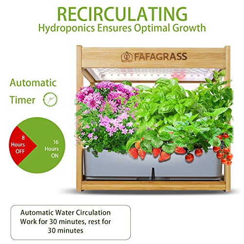 Indoor Garden Hydroponic Growing System, 12 Pods Herb Garden with Grow Light Self Watering System Cycle Timing Natural Bamboo Garden Planter Grower Harvest Vegetable Lettuce