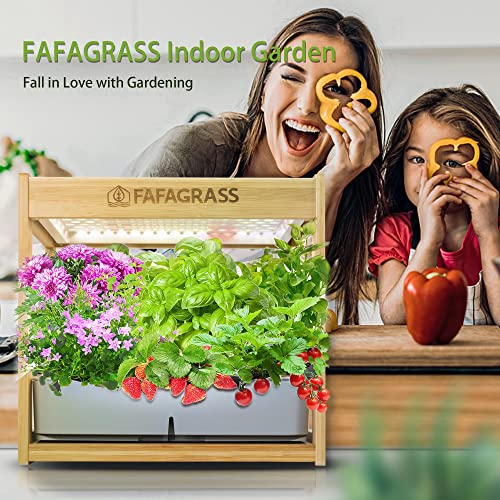 Indoor Garden Hydroponic Growing System, 12 Pods Herb Garden with Grow Light Self Watering System Cycle Timing Natural Bamboo Garden Planter Grower Harvest Vegetable Lettuce