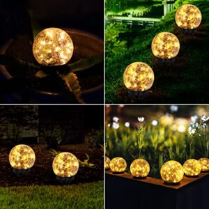 YWYWLED 2 Globes Solar Garden Lights - Two Lighting Modes 4.7’’ Cracked Glass Ball Lights, 30 LEDs Solar Lights Outdoor Waterproof for Patio, Yard, Porch, Garden Decor for Outside (Warm White)