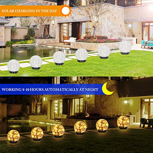 YWYWLED 2 Globes Solar Garden Lights - Two Lighting Modes 4.7’’ Cracked Glass Ball Lights, 30 LEDs Solar Lights Outdoor Waterproof for Patio, Yard, Porch, Garden Decor for Outside (Warm White)