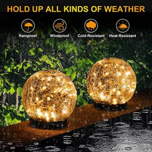 YWYWLED 2 Globes Solar Garden Lights - Two Lighting Modes 4.7’’ Cracked Glass Ball Lights, 30 LEDs Solar Lights Outdoor Waterproof for Patio, Yard, Porch, Garden Decor for Outside (Warm White)