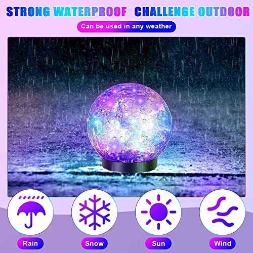 JCDZ 4 Pcs Garden Solar Lights Decorative, Cracked Glass Ball Solar Globe Lights, LED Colored Garden Globes Outdoor for Yard Waterproof Back Yard Landscaping Flower Bed Patio Lawn Decor