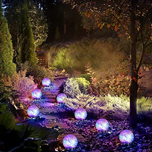 JCDZ 4 Pcs Garden Solar Lights Decorative, Cracked Glass Ball Solar Globe Lights, LED Colored Garden Globes Outdoor for Yard Waterproof Back Yard Landscaping Flower Bed Patio Lawn Decor