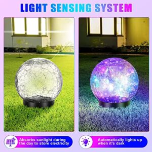 JCDZ 4 Pcs Garden Solar Lights Decorative, Cracked Glass Ball Solar Globe Lights, LED Colored Garden Globes Outdoor for Yard Waterproof Back Yard Landscaping Flower Bed Patio Lawn Decor