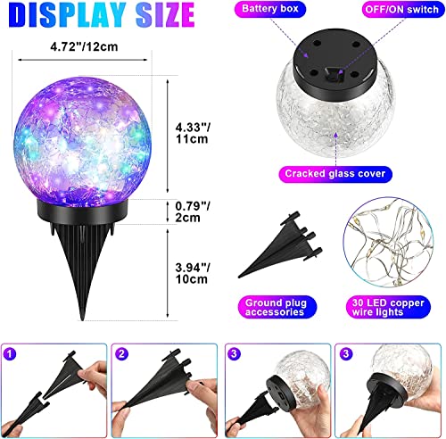 JCDZ 4 Pcs Garden Solar Lights Decorative, Cracked Glass Ball Solar Globe Lights, LED Colored Garden Globes Outdoor for Yard Waterproof Back Yard Landscaping Flower Bed Patio Lawn Decor