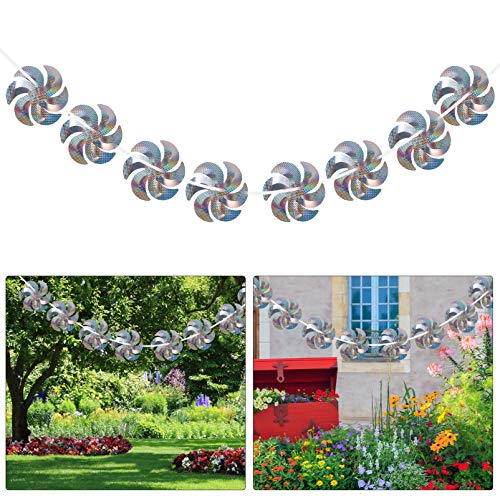 YARDWE 8pcs Sparkly Reflective Pinwheels Pin Wheel Holographic Spinners for Scaring Birds and Pests for Garden Yard Patio 10M