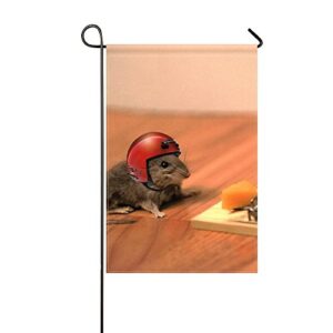 donggan garden flag mouse cheese mouse trap helmet funny situation 12×18 inches(without flagpole)
