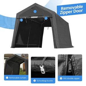 ADVANCE OUTDOOR 8X14 ft Steel Metal Peak Roof Anti-Snow Portable Garage Shelter Storage Shed Carport for Motorcycle Bike or Garden Tools with 2 Roll up Doors & Vents, Gray