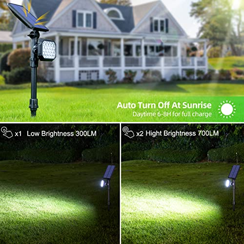 JSOT Solar Spot Lights Outdoor, 700 Lumen Solar Lights Outdoor Waterproof, Solar Powered Spotlight Landscape Lighting for Outside House Garden Yard Backyard Driveway Tree (Cool Light, 4 Pack)