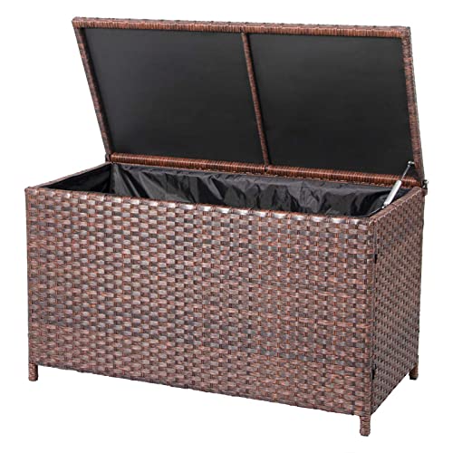 DIMAR GARDEN Outdoor Storage Deck Boxes with Waterproof Cover 70 Gallon,Patio Wicker Storage Box,Brown