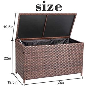 DIMAR GARDEN Outdoor Storage Deck Boxes with Waterproof Cover 70 Gallon,Patio Wicker Storage Box,Brown