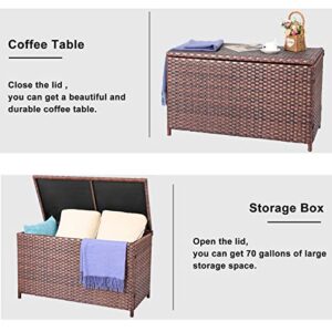 DIMAR GARDEN Outdoor Storage Deck Boxes with Waterproof Cover 70 Gallon,Patio Wicker Storage Box,Brown