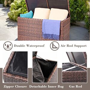 DIMAR GARDEN Outdoor Storage Deck Boxes with Waterproof Cover 70 Gallon,Patio Wicker Storage Box,Brown