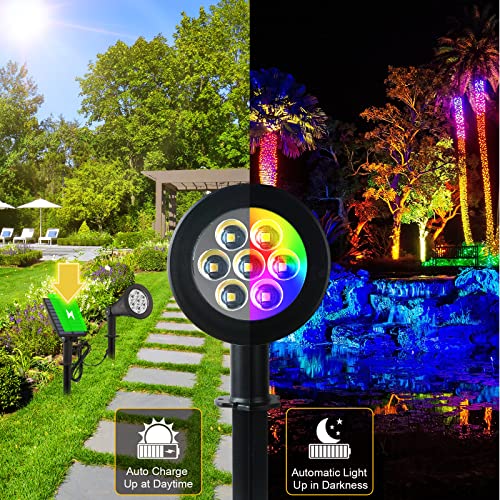 T-SUNUS Solar Landscape Spotlights Color Changing, Solar Spot Lights Outdoor Waterproof Garden Pond Light, 180° Adjustable Wall Light, Separately Installed for Outdoor/Indoor Pack of 2 (7 Color)