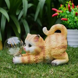 cat outdoor-decorative garden sculptures statue – adorable cat solar outdoor figurine light,waterproof outdoor garden patio decor
