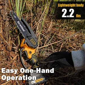 Mini Chainsaw Cordless 6 inch, Powerful Brushless Motor Chain saw, Hand Held Battery Chainsaw, 2.2 lbs Portable Small Electric Chainsaw, 21V 2000mAh Battery*2, For Tree Trimming Wood Cutting.