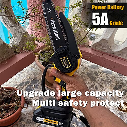 Mini Chainsaw Cordless 6 inch, Powerful Brushless Motor Chain saw, Hand Held Battery Chainsaw, 2.2 lbs Portable Small Electric Chainsaw, 21V 2000mAh Battery*2, For Tree Trimming Wood Cutting.