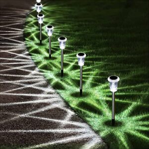 Solar Pathway Lights Solar Outdoor Lights Solar Sidewalk Lights 8 Pack LED Crystal Stainless Steel Waterproof Solar Path Light Garden Stake Lights Yard Lights for Lawn Patio Walkway Landscape Lighting