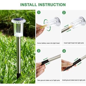 Solar Pathway Lights Solar Outdoor Lights Solar Sidewalk Lights 8 Pack LED Crystal Stainless Steel Waterproof Solar Path Light Garden Stake Lights Yard Lights for Lawn Patio Walkway Landscape Lighting