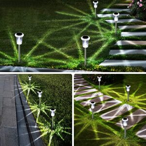 Solar Pathway Lights Solar Outdoor Lights Solar Sidewalk Lights 8 Pack LED Crystal Stainless Steel Waterproof Solar Path Light Garden Stake Lights Yard Lights for Lawn Patio Walkway Landscape Lighting