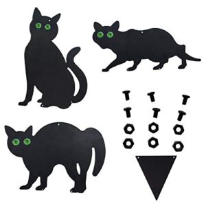 asodomo 3 pack garden scare cats with reflective eyes, decorative metal cat silhouette garden cat deterrent cat scarer repells birds away for yard outdoor and halloween decorations