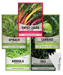 power greens seeds for planting individual packets 5 variety pack – arugula, spinach, swiss chard, kale, cabbage seeds for your heirloom salad, winter, fall and cool weather garden by gardeners basics