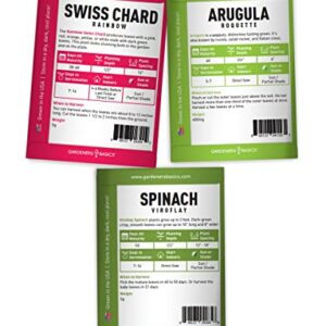 Power Greens Seeds for Planting Individual Packets 5 Variety Pack - Arugula, Spinach, Swiss Chard, Kale, Cabbage Seeds for Your Heirloom Salad, Winter, Fall and Cool Weather Garden by Gardeners Basics