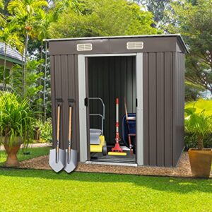 6.4 x 4ft outdoor metal storage shed，with lockable doors, floor frame, sun protection, waterproof tool storage shed for patio, lawn,backyard (gray-6.4 x 4ft)