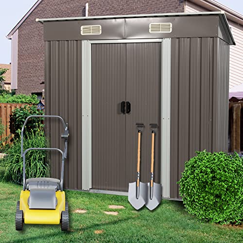 6.4 x 4ft Outdoor Metal Storage Shed，with Lockable Doors, Floor Frame, Sun Protection, Waterproof Tool Storage Shed for Patio, Lawn,Backyard (Gray-6.4 x 4ft)