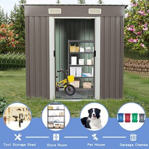 6.4 x 4ft Outdoor Metal Storage Shed，with Lockable Doors, Floor Frame, Sun Protection, Waterproof Tool Storage Shed for Patio, Lawn,Backyard (Gray-6.4 x 4ft)