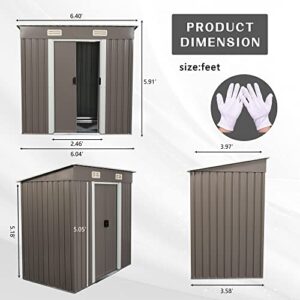 6.4 x 4ft Outdoor Metal Storage Shed，with Lockable Doors, Floor Frame, Sun Protection, Waterproof Tool Storage Shed for Patio, Lawn,Backyard (Gray-6.4 x 4ft)