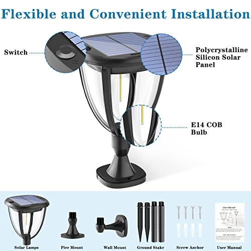 Solar Post Lights Outdoor, Damipow Solar Fence Cap Light with 2 Modes, IP65 Waterproof, 100 LM Cool White Lighting for Patio, Deck, Pathway or Garden Decoration, Fits Wooden Post of Many Sizes, 2 Pack