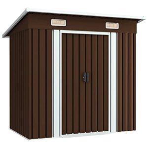 inlife garden shed with sliding doors galvanized steel metal storage shed outdoor tool storage shed for garden,patio,backyard tools and accessories brown 74.8″x48.8″x71.3″