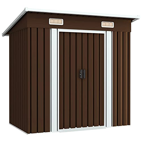 INLIFE Garden Shed with Sliding Doors Galvanized Steel Metal Storage Shed Outdoor Tool Storage Shed for Garden,Patio,Backyard Tools and Accessories Brown 74.8"x48.8"x71.3"