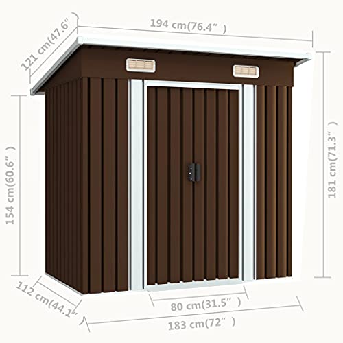 INLIFE Garden Shed with Sliding Doors Galvanized Steel Metal Storage Shed Outdoor Tool Storage Shed for Garden,Patio,Backyard Tools and Accessories Brown 74.8"x48.8"x71.3"