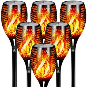 otdair 96 led solar lights outdoor upgraded 6 pack, 43″ tall & super larger size, waterproof solar torch light with flickering flame, 2200mah solar tiki torches decoration lights, for path yard garden