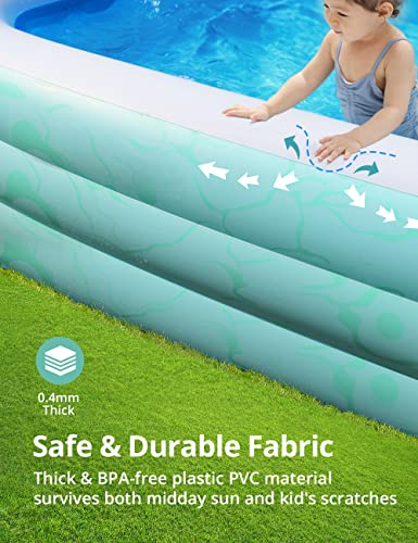 Inflatable Swimming Pool, 118" x72" x22" Family Blow up Swim Pools with Sun Shade,UV30+ Sun Shelter , Rectangular Lounging Pool for Backyard, Garden, Adults, for Age 3+