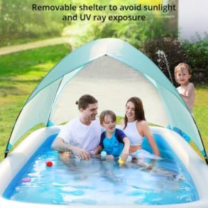 Inflatable Swimming Pool, 118" x72" x22" Family Blow up Swim Pools with Sun Shade,UV30+ Sun Shelter , Rectangular Lounging Pool for Backyard, Garden, Adults, for Age 3+