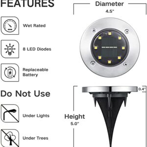 DOSYU Solar Ground Lights, 12 Pack 8 LED Solar Disk Lights Outdoor in-Ground Garden Lights, Waterproof Landscape Lights for Lawn Pathway Yard Deck Patio Walkway, Cold White