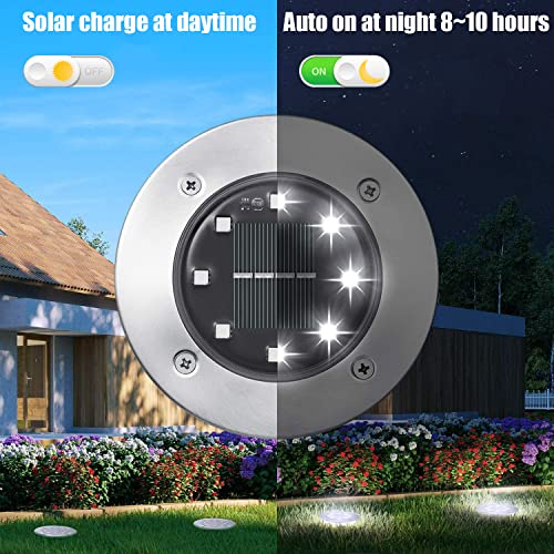 DOSYU Solar Ground Lights, 12 Pack 8 LED Solar Disk Lights Outdoor in-Ground Garden Lights, Waterproof Landscape Lights for Lawn Pathway Yard Deck Patio Walkway, Cold White