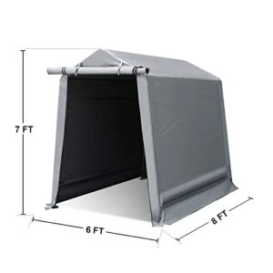 Portable Shed, 6 X 8 ft Storage Shed, Portable Garage Suitable for Storing Motorcycles Bicycles & Garden Tools, Waterproof and UV Protection Carport with Rolled up Zipper Door, Gray