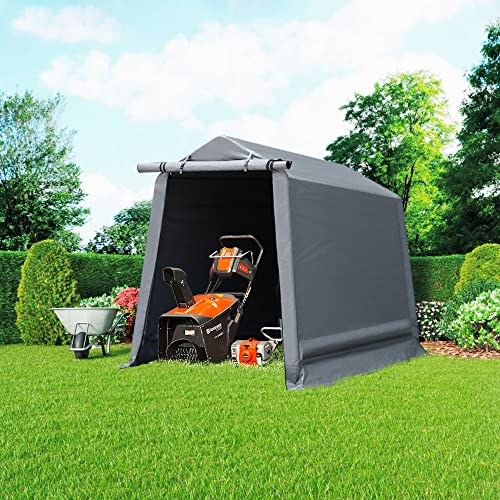 Portable Shed, 6 X 8 ft Storage Shed, Portable Garage Suitable for Storing Motorcycles Bicycles & Garden Tools, Waterproof and UV Protection Carport with Rolled up Zipper Door, Gray