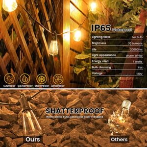 25ft Outdoor String Lights, LED Patio Hanging Lights with 12 Vintage Edison Shatterproof Bulbs, Waterproof ETL Listed Connectable Bistro Lights for Backyard Garden Cafe Porch Party Wedding -Warm White