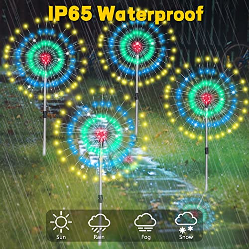 IQGVEB Solar Lights Outdoor Firework, Timer 4PCS Gorgeous Garden Lights with Remote Automatic Switch 8 Modes Dimming Levels, Waterproof Sparkles Landscape Pathway Lights