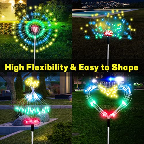 IQGVEB Solar Lights Outdoor Firework, Timer 4PCS Gorgeous Garden Lights with Remote Automatic Switch 8 Modes Dimming Levels, Waterproof Sparkles Landscape Pathway Lights